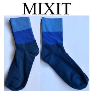 3/$15 MIXIT Crew Socks 1 PAIR Tri Color Blue Shoe Size 4-10 Women’s
